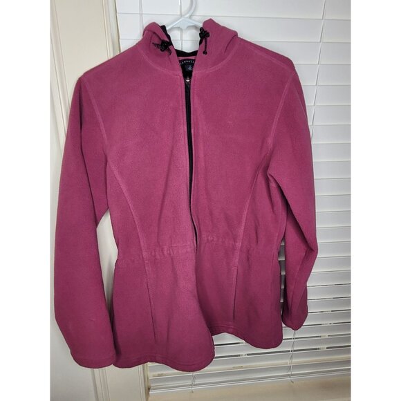 Womens Lands End Pink Hooded Fleece Jacket S Full Zipper Drawstring Classic - Picture 3 of 9